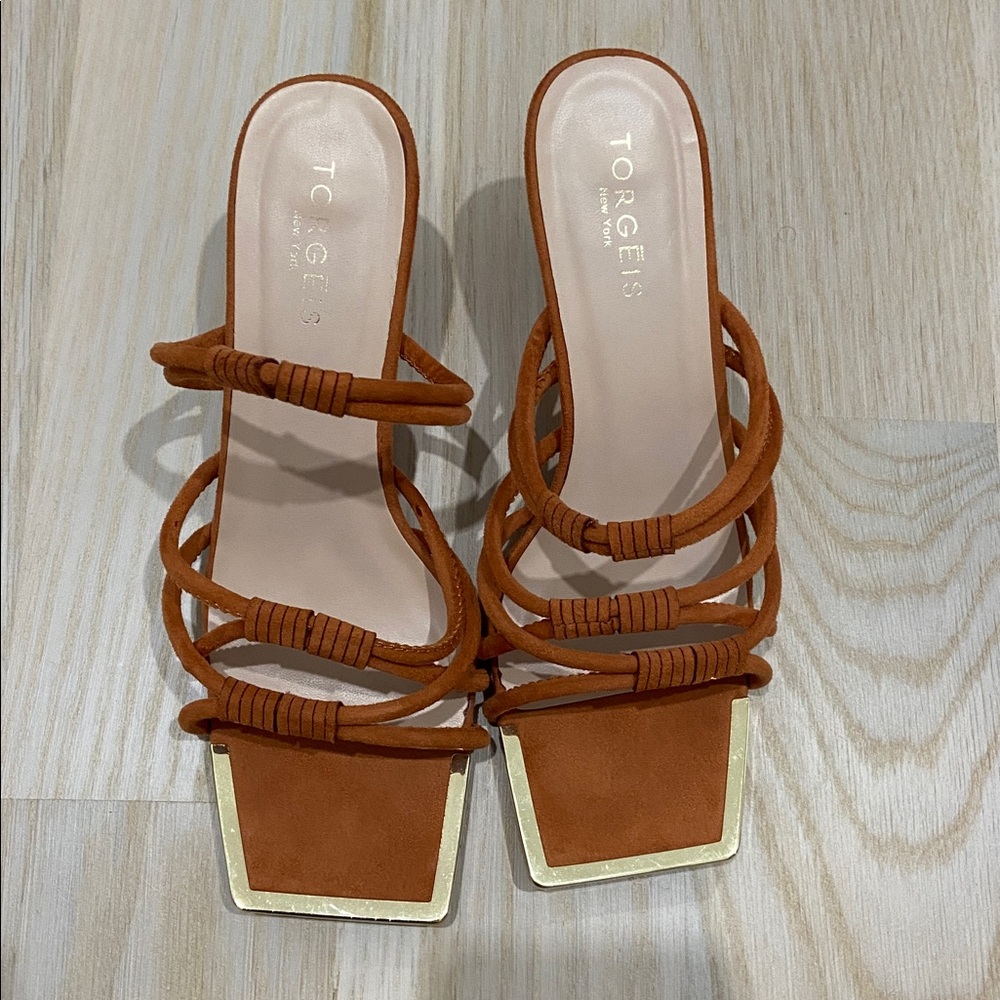 Brown squede torgeis sandals size 7